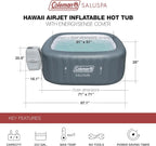 4 to 6 Person Inflatable Hot Tub Square Portable Outdoor Spa with 114 Soothing AirJets and Insulated Cover, Gray-Coleman