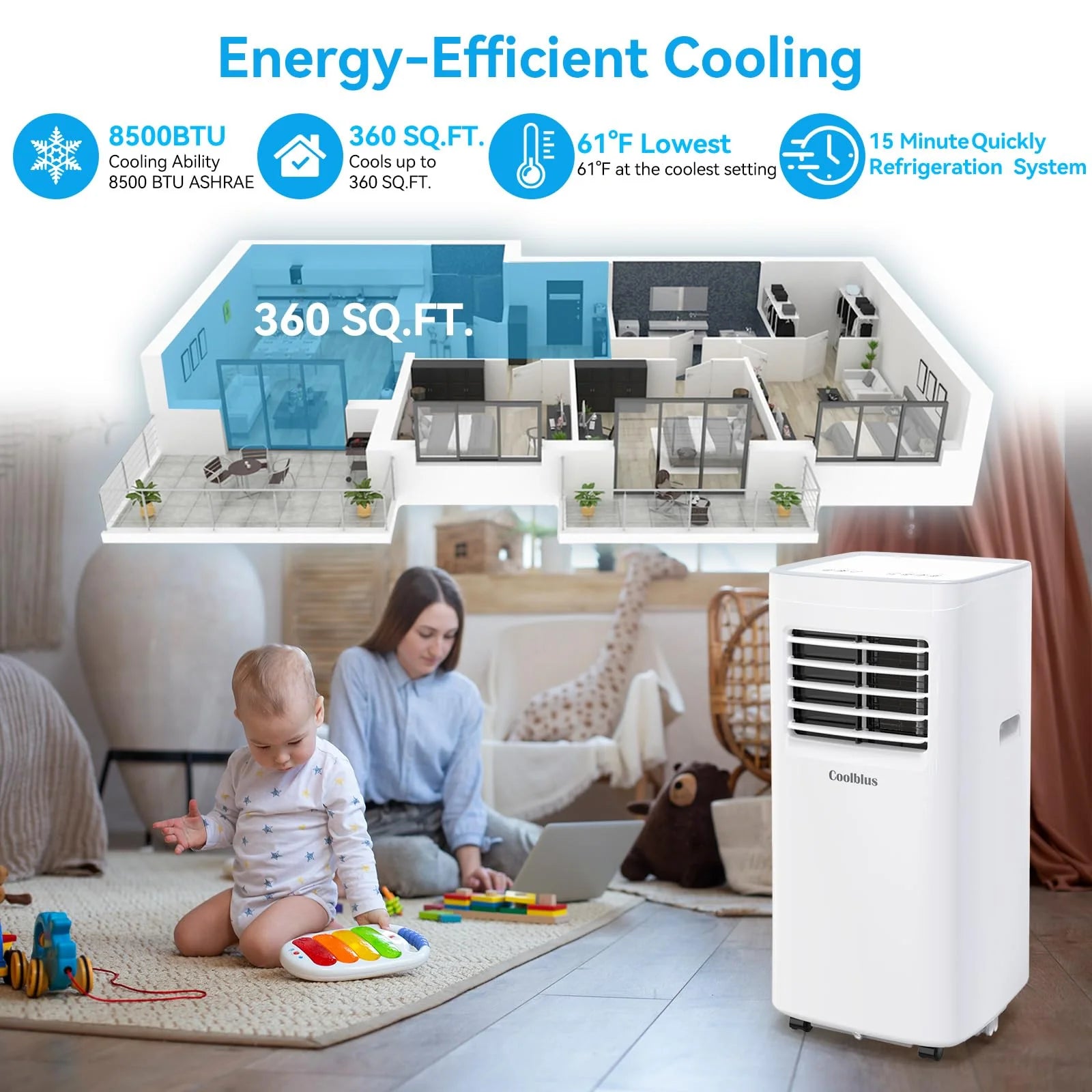 Coolblus 8500 BTU Portable Air Conditioners Up to 360 Sq. Ft