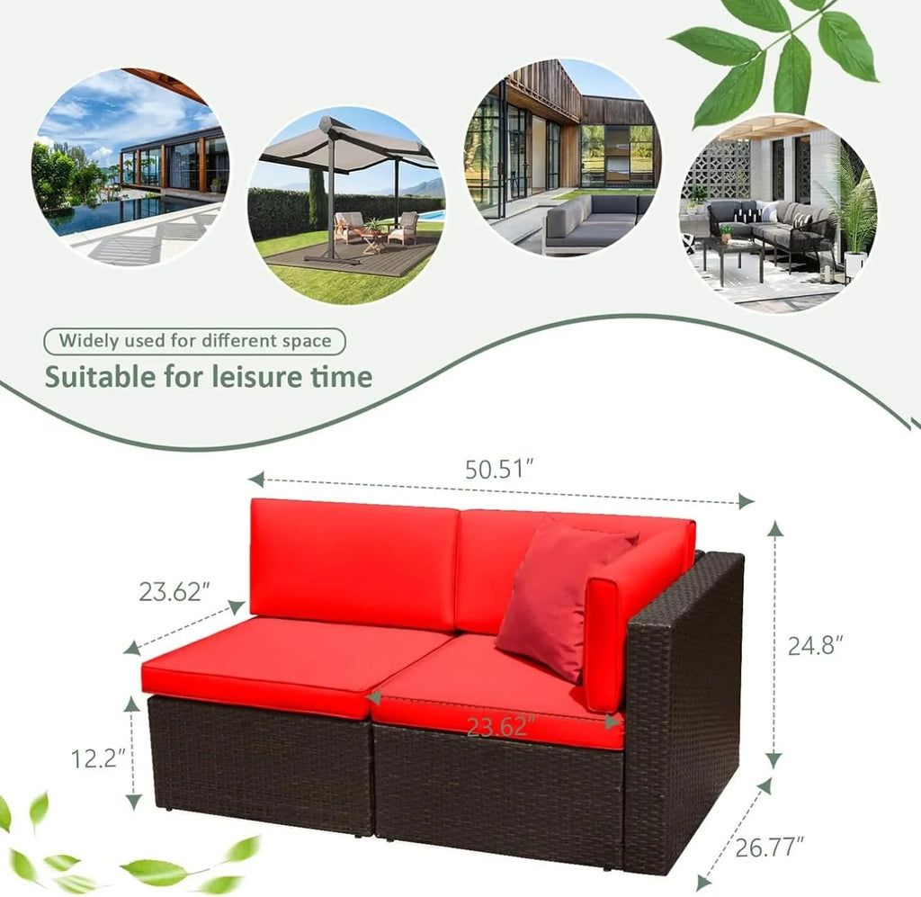 Devoko 5 Pieces Patio Furniture Sets All Weather Outdoor Sectional Patio Sofa Manual Weaving Wicker Rattan Patio Seating Sofas with Cushion and Glass Table(Beige)