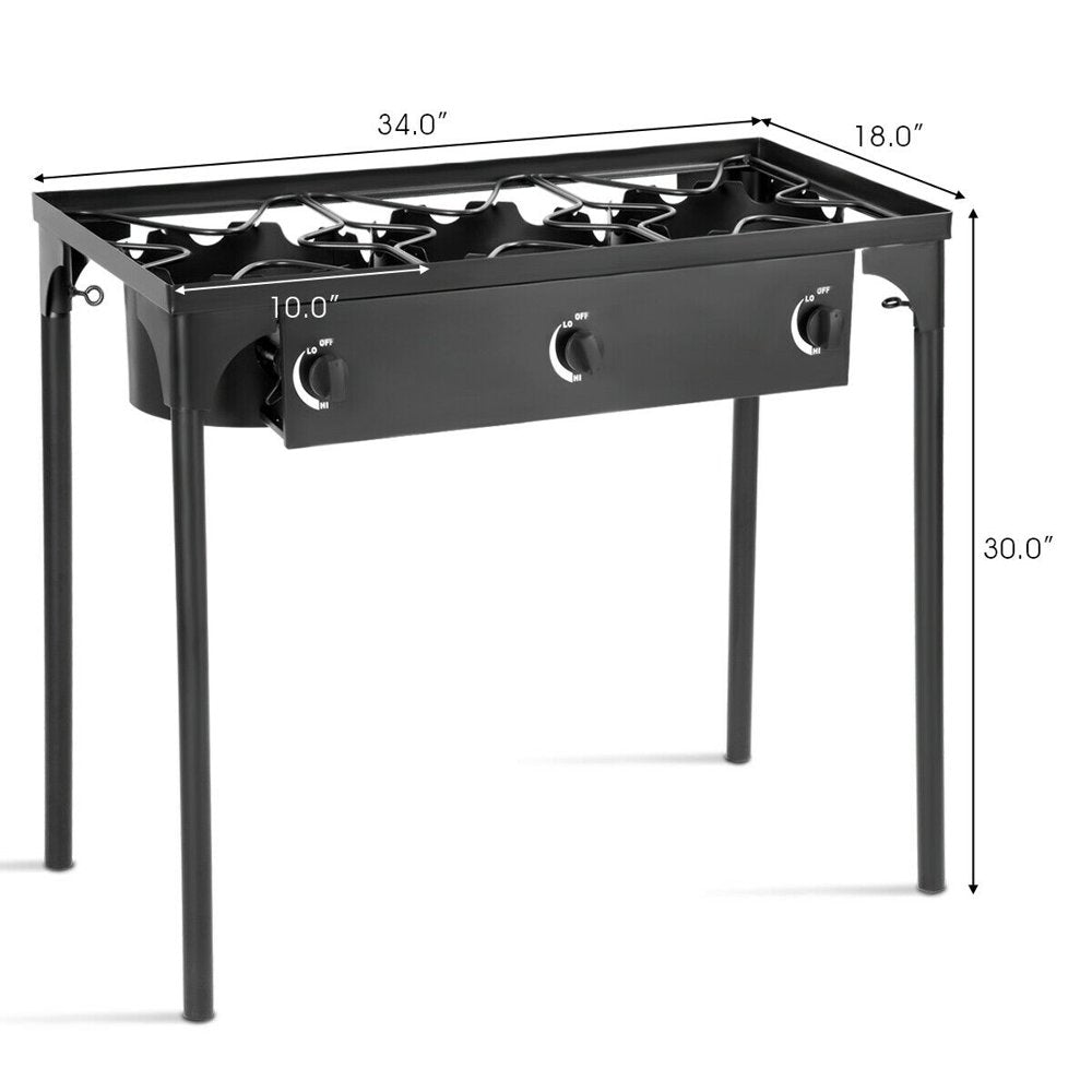Goplus Triple Burner Outdoor Gas Stove, 220,000 BTU, Cast Iron, Portable BBQ Cooker