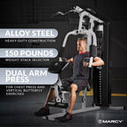 Marcy 150 Pound Stack Home Gym, Dual Function Arm Press & Leg Developer, Full Body Workout, Black/White
