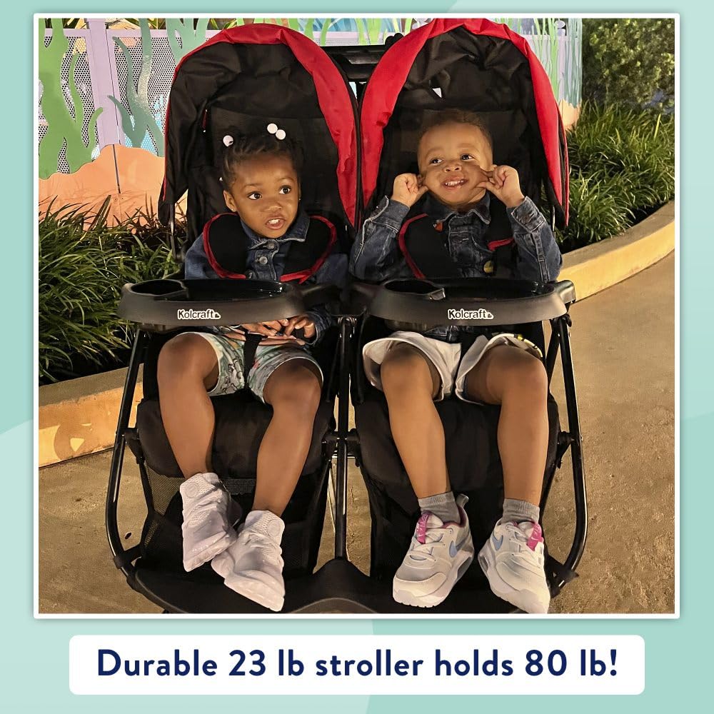 Kolcraft Side-by-Side Lightweight Double Baby Stroller with Reclining Seats