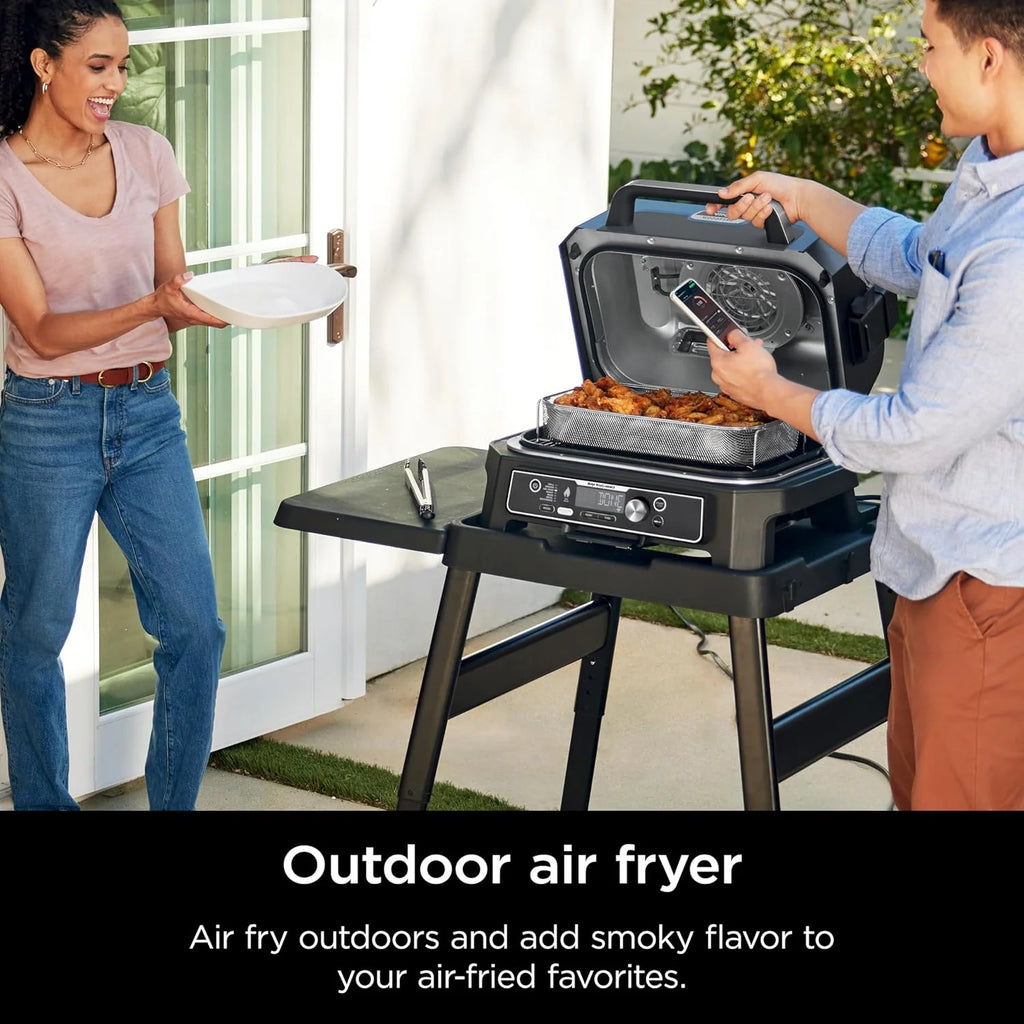 Ninja, Woodfire Pro XL Outdoor Grill & Smoker, Thermometer, 4-in-1 Master Grill, BBQ Smoker, Outdoor Air Fryer, Bake, Portable, Electric Grill, Dark Grey, OG850