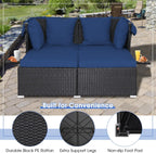 RELAX4LIFE Patio Outdoor Daybed with Canopy, Wicker Sunbed w/Cushions, 4 Pillows & 2 Retractable Side Trays, 2-Person Lounge Bed Conversation for Poolside Porch Garden, Rattan Outdoor Bed (Turquoise)