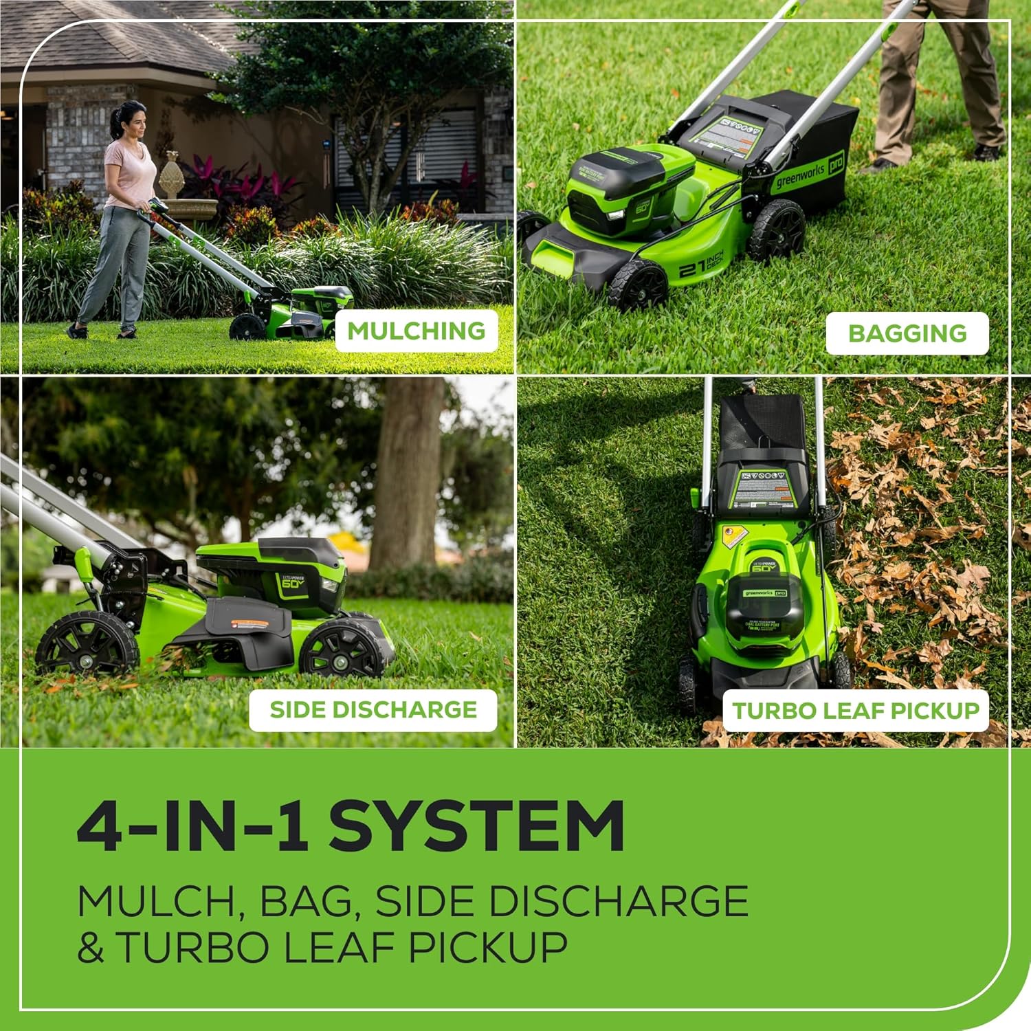 Greenworks 60V 21 Cordless (Self-Propelled) Lawn Mower , 2 x 4.0Ah Batteries and Dual Port Rapid Charger