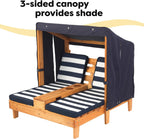 KidKraft Wooden Outdoor Double Chaise Lounge with Cup Holders, Kid's Patio Furniture, Honey with Navy and White Striped Fabric, Gift for Ages 3-8