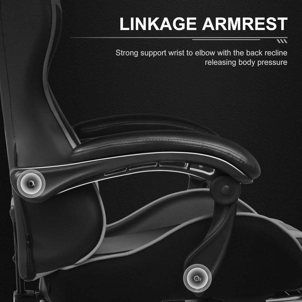 GTPLAYER Gaming Chair, Computer Chair with Footrest and Lumbar Support, Height Adjustable Game Chair with 360  -Swivel Seat and Headrest and for Office or Gaming (White)