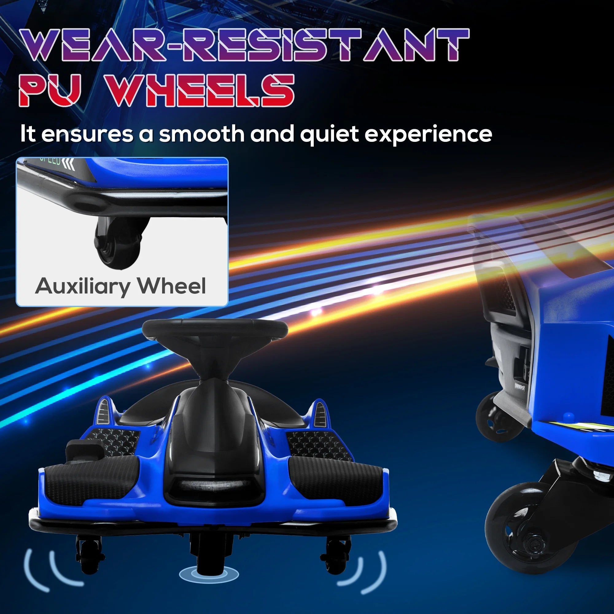 Aosom 12V Electric Drifting Go Kart w/ Slow Start, Music, Lights, Blue