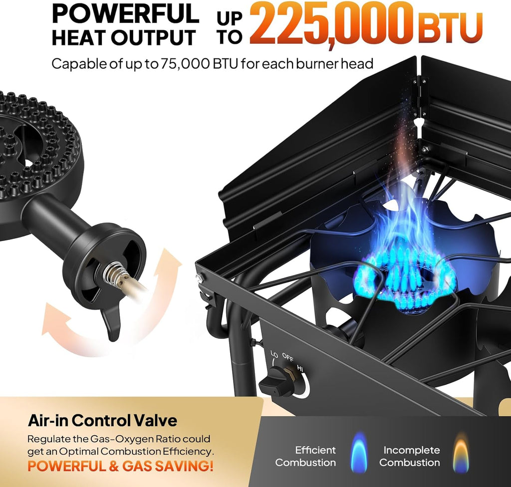 ROVSUN 3 Burner Gas Stove with 2 Side Shelves