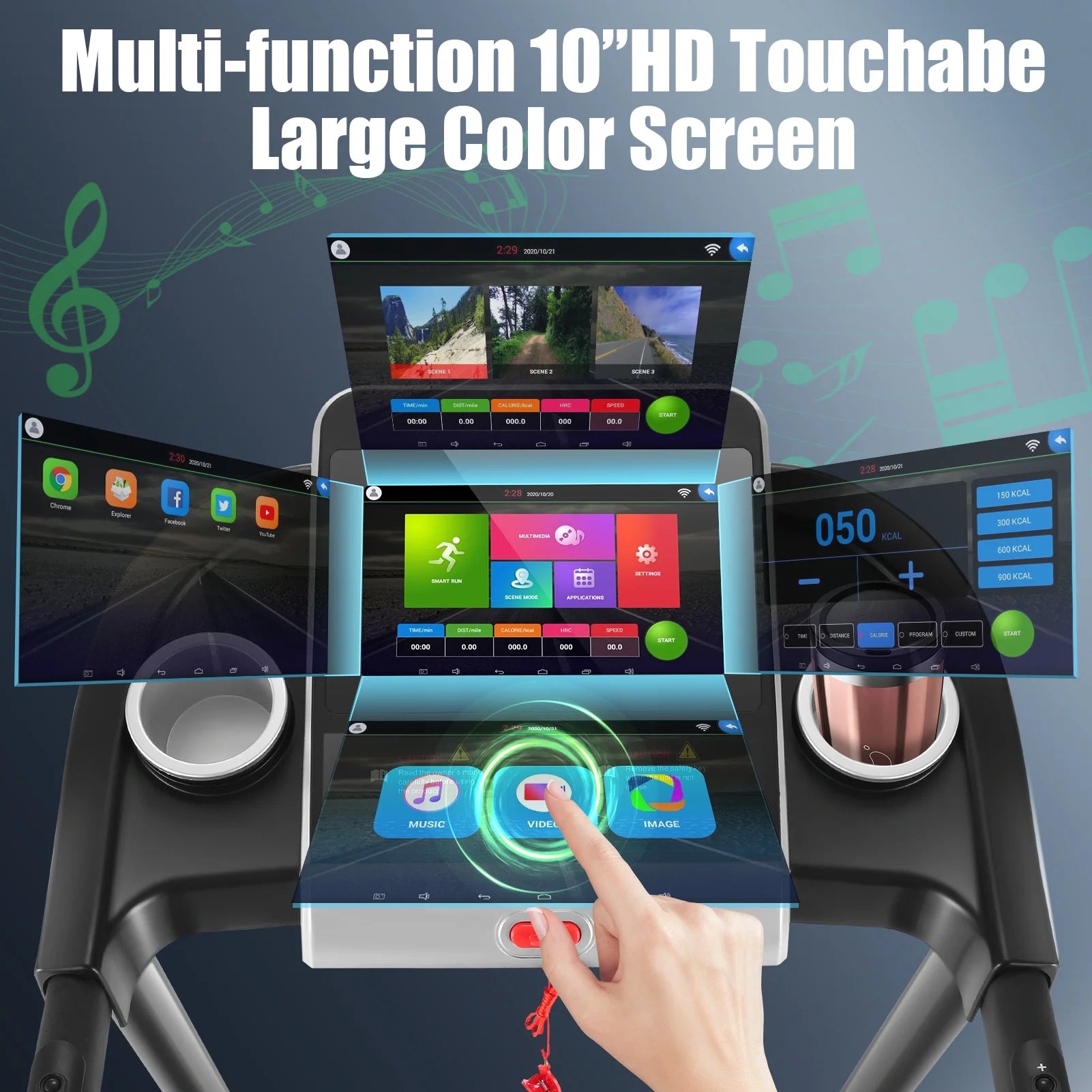 Simpfree Treadmill with 10" HD TV Movie Touchscreen and 3D Virtual Sports Scene, 0.5-9.0 mph/h & 3.25HP Electric Treadmill with Incline for Home（Black）