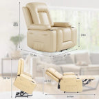 PU Leather Power Lift Recliner Chair With Massage and Heat, Adjustable Furniture for Back, Legs w/ 3 Positions, Usb Port, Side Pocket (Beige, 27 Seat Width+Cup Holders)