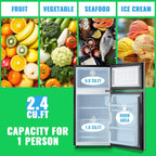 2.4 Cu.Ft Mini Fridge with Freezer & Double Door Small Tiny Size Refrigerator with 7 Temperature Control Knob Only Suitable for One Person Use Black