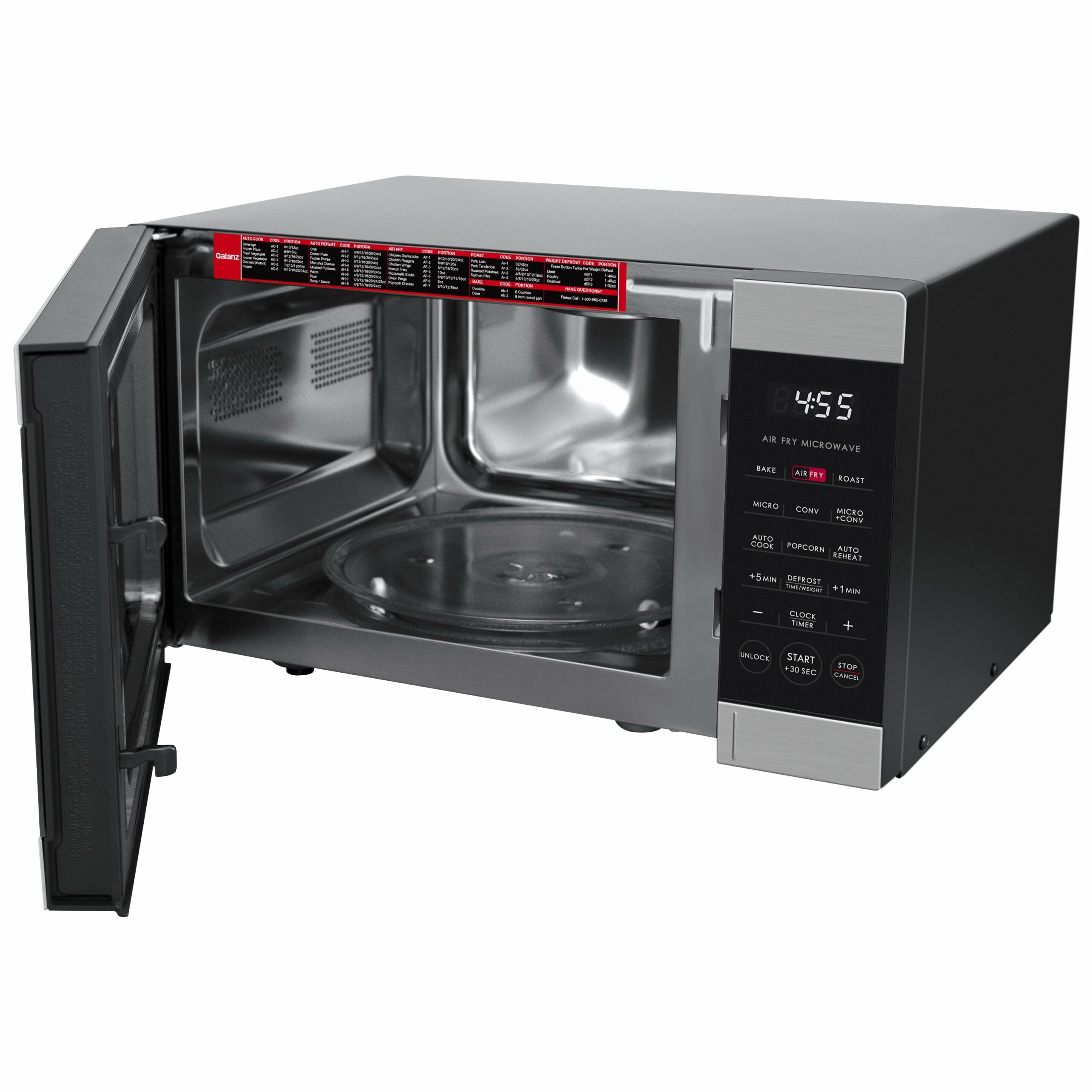 Galanz 3-in-1 Air Fry Microwave Oven, 0.9 Cu ft, 900W, Stainless Steel, Convection & Air Fry Technology