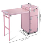Byootique Portable Nail Desk & Makeup Station with Mirror, 4 Drawers, Bluetooth, USB, Pink