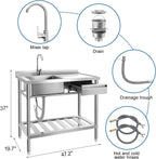 YORKING Stainless Steel Utility Sink, Free Standing Single Bowl Kitchen Sink