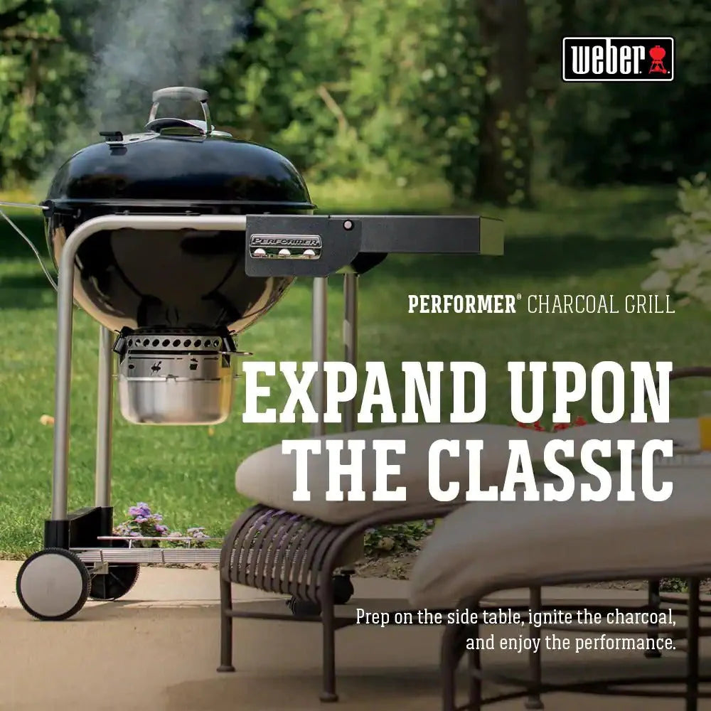 22 in. Performer Charcoal Grill in Black with Built-In Thermometer and Storage Rack