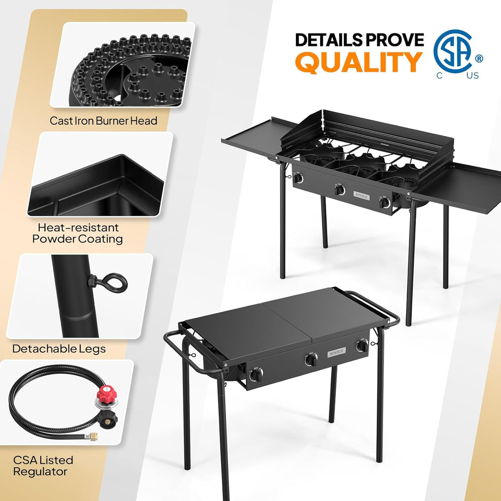 ROVSUN 3 Burner Gas Stove with 2 Side Shelves