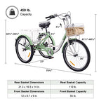 Viribus Adult Tricycle 7-Speed, 24′′ Wheels, High Carbon Steel Frame, Front & Rear Baskets, Adjustable Saddle
