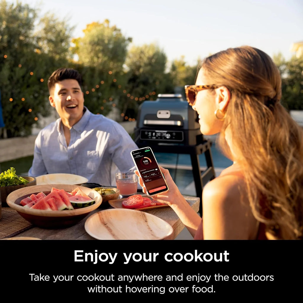 Ninja, Woodfire Pro XL Outdoor Grill & Smoker, Thermometer, 4-in-1 Master Grill, BBQ Smoker, Outdoor Air Fryer, Bake, Portable, Electric Grill, Dark Grey, OG850