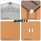 JAXPETY Sheds & Outdoor Storage 6x8 FT Garden Shed Tool Metal Outdoor Storage Shed with Sliding Doors for Backyard, Patio Coffee