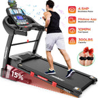 Famistar Folding Treadmill for Home with 15 Levels Auto Incline, 300LB Capcity, 10MPH Fast Speed Controls