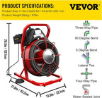 Drain Cleaner Machine, 75 Ft x 3/8 Inch Drain Cleaning Machine Fits 1 to 4 Inch Pipes, Portable Drain Auger Cleaner with 4 Cutters, Electric Drain Clog Remover Plumbing Tool