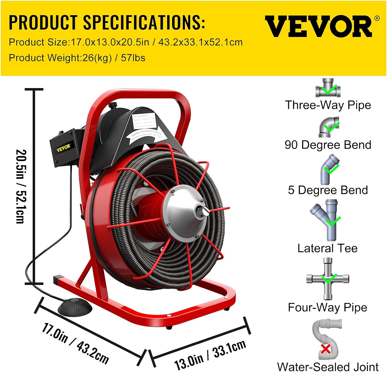 Drain Cleaner Machine, 75 Ft x 3/8 Inch Drain Cleaning Machine Fits 1 to 4 Inch Pipes, Portable Drain Auger Cleaner with 4 Cutters, Electric Drain Clog Remover Plumbing Tool