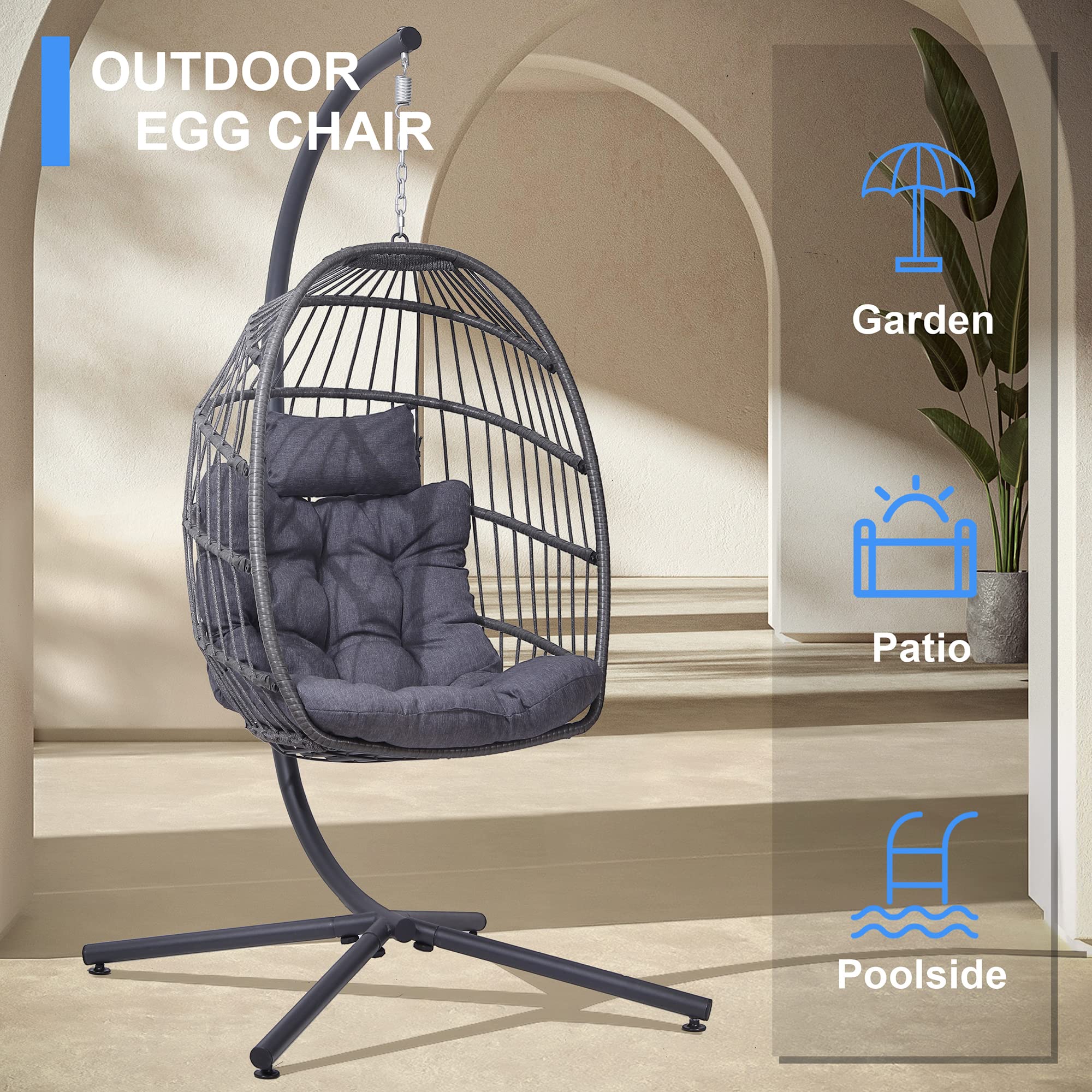 LEYCAY Egg Chair with Stand, Hanging Egg Swing Hammock Chair