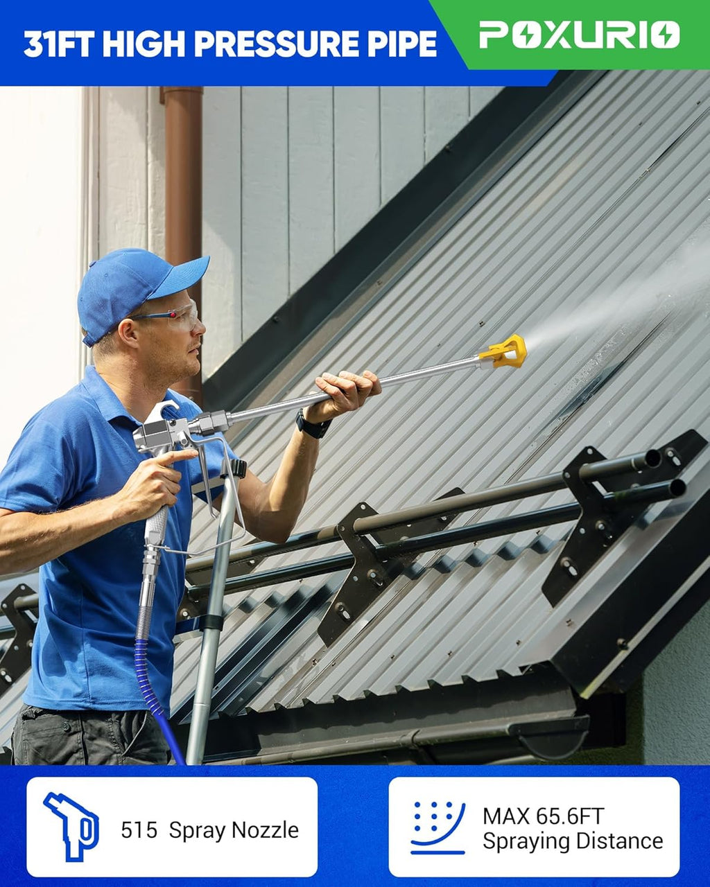 POXURIO 1200W Airless Paint Sprayer, 3300PSI High Efficiency Electric Paint Sprayer