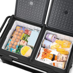 48 Qt. Portable 12v Electric Cooler with LG Compressor, Fridge and Freezer, Rugged Wheels, and Solar Power Input, Perfect Plug-In Cooler for Camping, Trucks, Travel, Car and Home