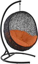 EEI739BEISET Encase Wicker Rattan Outdoor Patio Porch Lounge Egg, Swing Chair with Stand, Beige