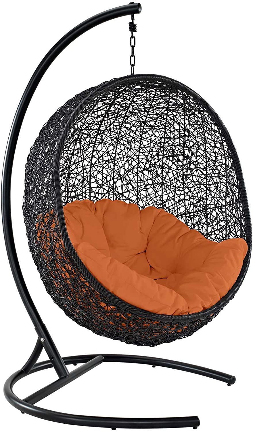 EEI739BEISET Encase Wicker Rattan Outdoor Patio Porch Lounge Egg, Swing Chair with Stand, Beige