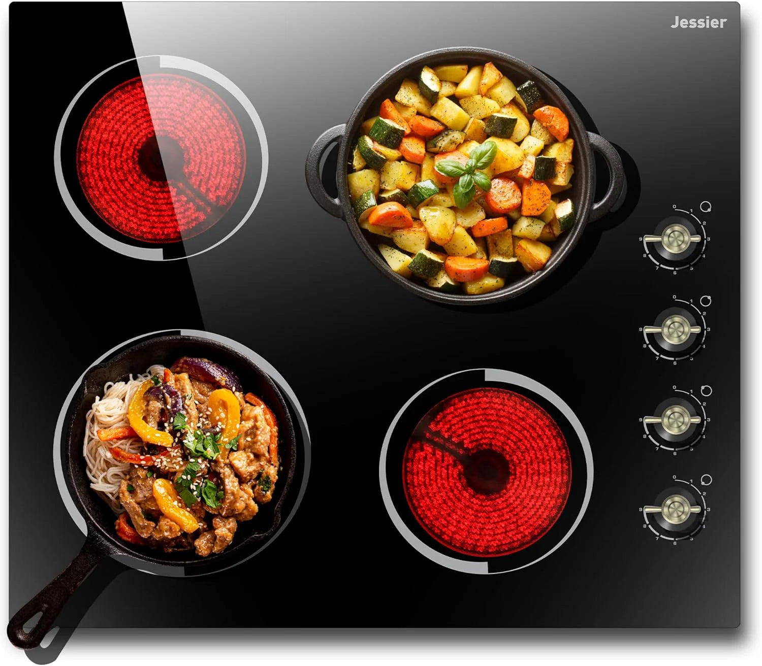 Electric Cooktop 30 Inch - 5 Burners Built-in Ceramic Cooktop, 30" Electric Stove Top with Glass Protection Metal Frame, 9 Heating Level, 8400W, 220-240V for Hard Wire(No Plug)
