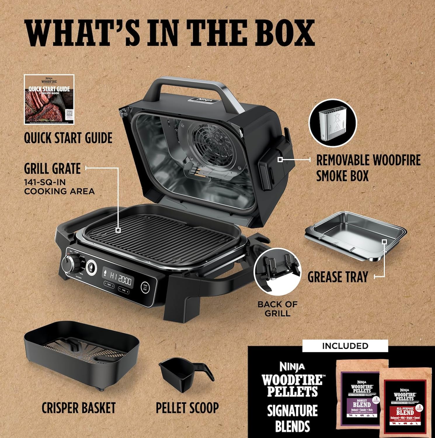 OG701 7-in-1 Outdoor Electric Grill & Smoker - Grill, BBQ, Air Fry, Bake, Roast, Dehydrate & Broil - Uses Woodfire Pellets - Portable & Weather Resistant