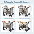 Wagon Stroller for 4 Kids, All-Terrain Wagon for Toddler with Canopy, Parent Organizer, Shoulder Bag, Adjustable Handlebar, Phone Holder, High Seat & 5 Point Harness, Ultimate Quad (Black)