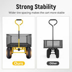 Steel Garden Cart, 2-in-1 1400 lbs Heavy Duty Utility Wagon, with Removable Mesh Sides to Convert into Flatbed, 240° U-Turn 13" Pneumatic Tires Garden Wagon for Farm Yard Lawn Garden Camping