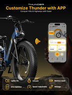 Thunder Electric Bike 1500W 30+MPH 80Miles Range Fat Tire Hydraulic Disc Brakes