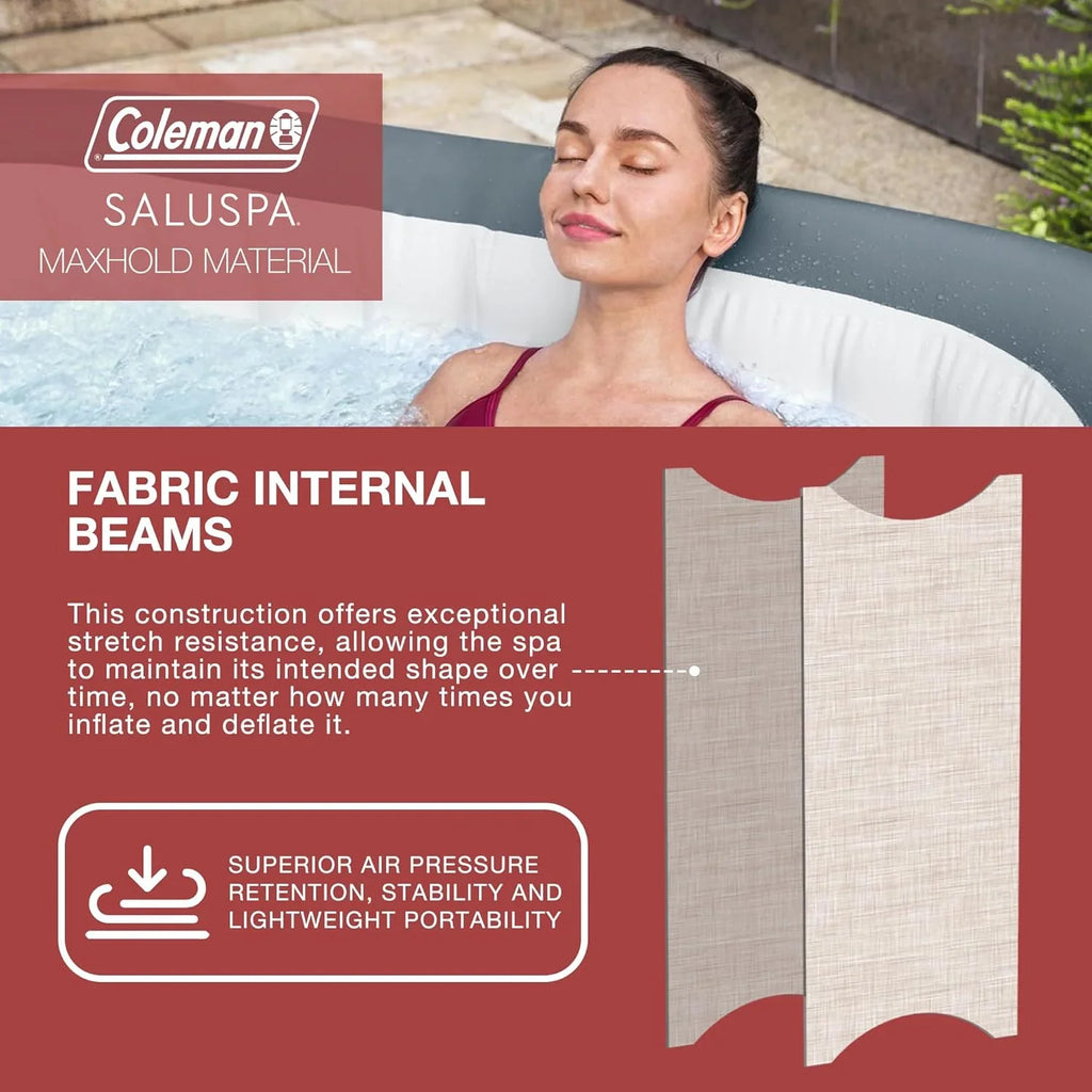 4 to 6 Person Inflatable Hot Tub Square Portable Outdoor Spa with 114 Soothing AirJets and Insulated Cover, Gray-Coleman