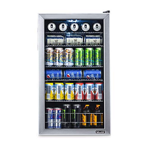 NewAir AB-1200 Mini Fridge, 126-Can Capacity, Reversible Glass Door, Adjustable Shelves, Stainless Steel Frame