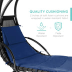 Best Choice Products Outdoor Hanging Curved Steel Chaise Lounge Chair Swing w/Built-in Pillow and Removable Canopy - Charcoal Gray