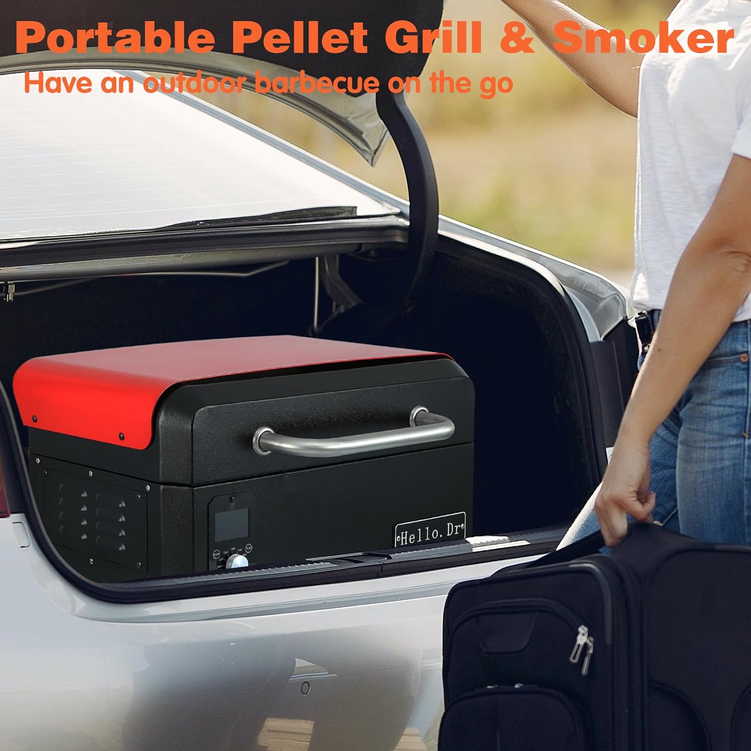 Hello.Dr Portable Wood Pellet Grill & Smoker, 8-in-1 Electric BBQ with Intelligent Temp Control, Ideal for RV Camping & Tailgating, Black