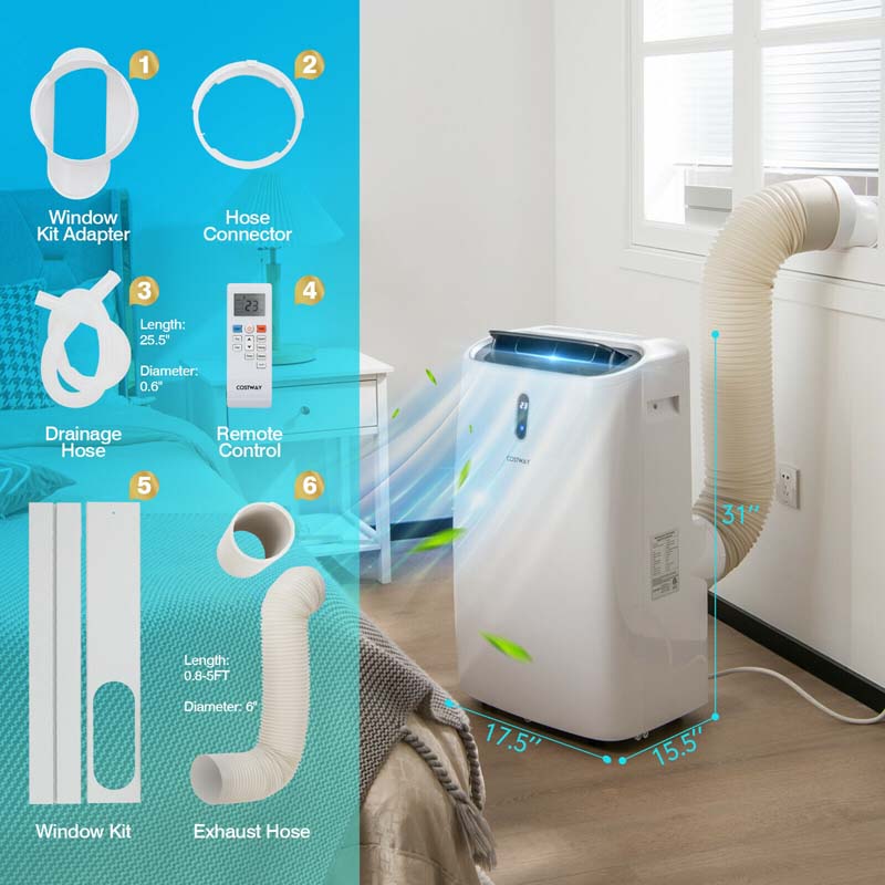 14000 BTU 4-in-1 WiFi Enabled AC Unit Portable Air Conditioner with Heat, Up to 700 Sq.Ft, Work with Alexa