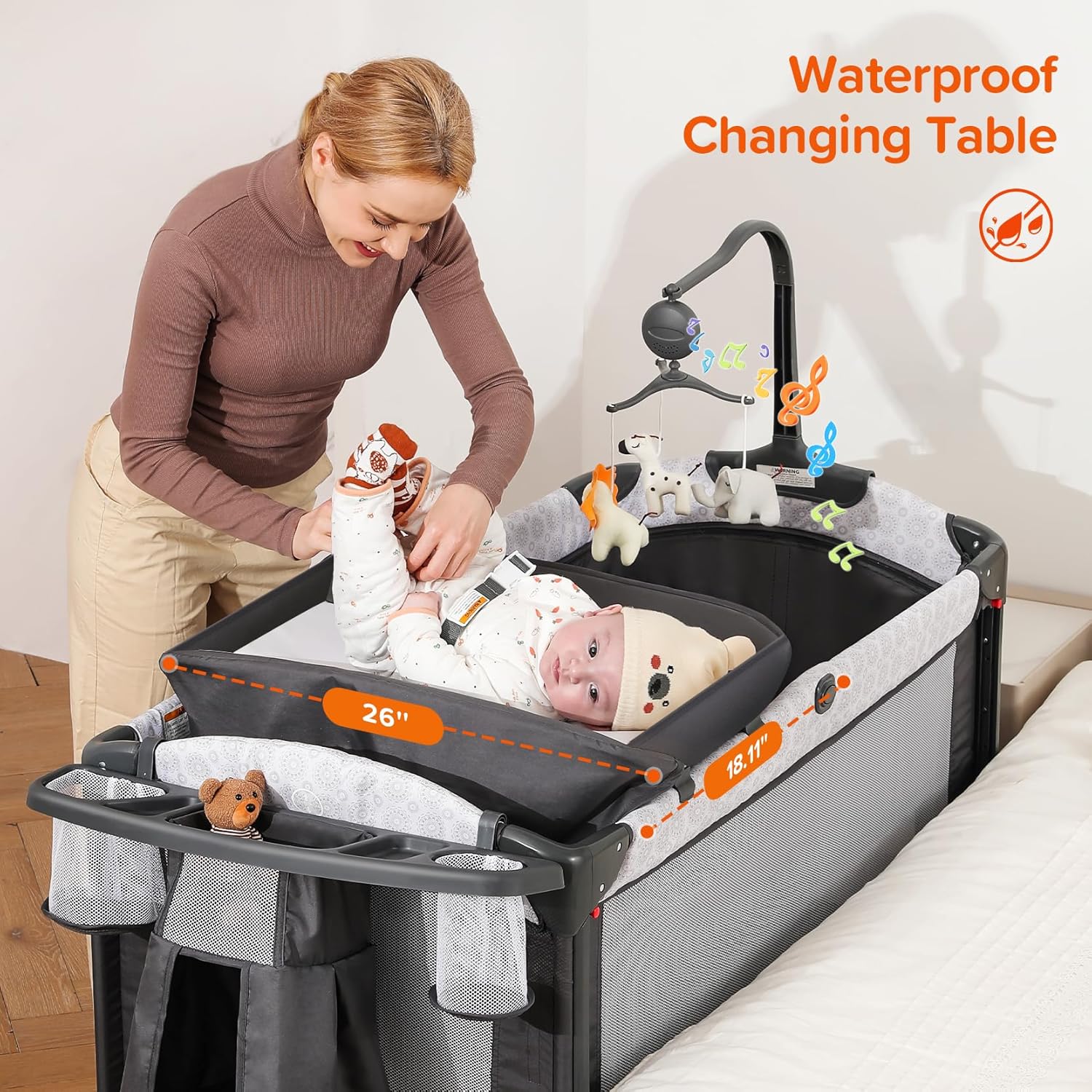 ELEMARA 4 in 1 Wide Baby Bassinet Bedside with Diaper Changer