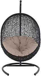 EEI739BEISET Encase Wicker Rattan Outdoor Patio Porch Lounge Egg, Swing Chair with Stand, Beige