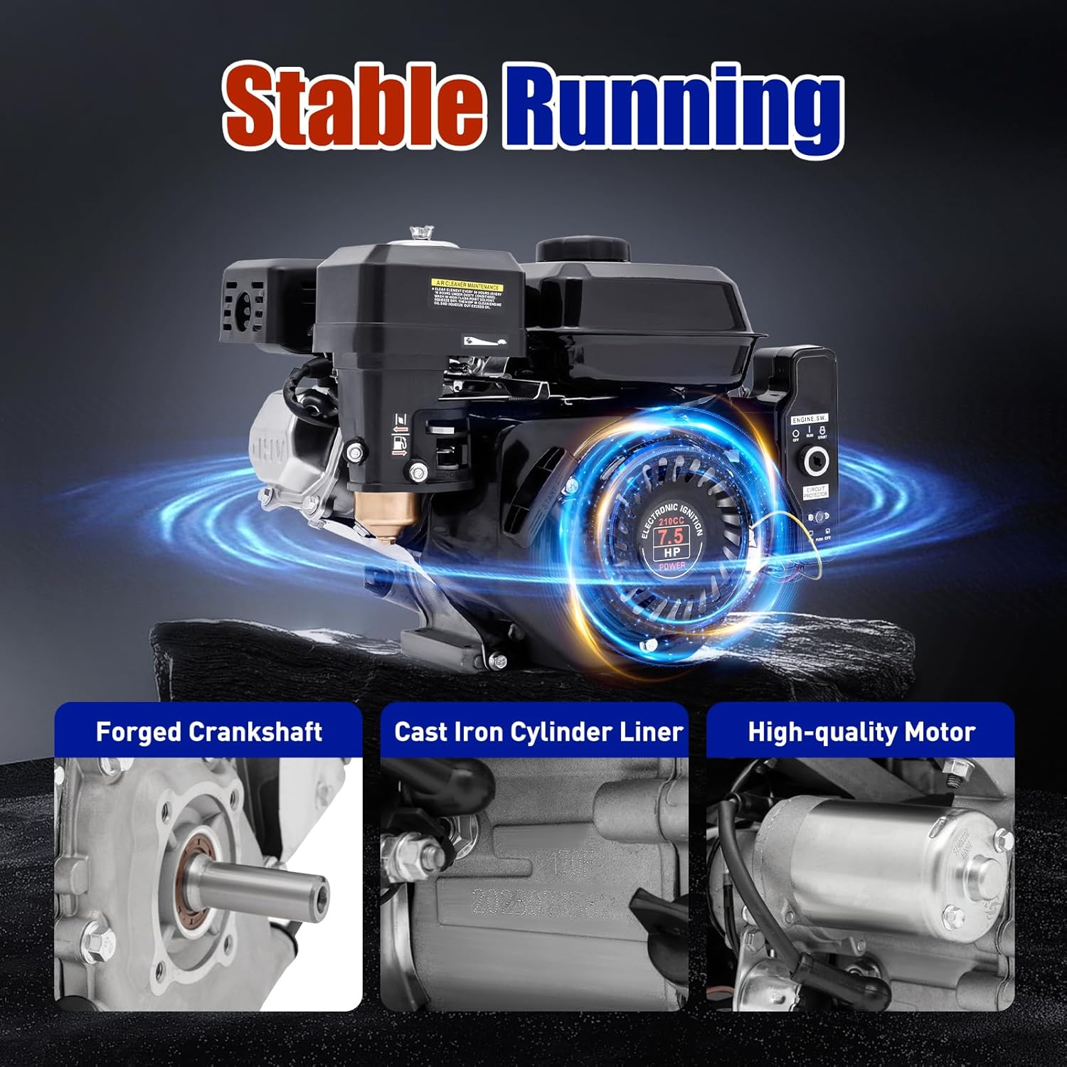 7.5HP 212CC 4-Stroke OHV Gasoline Engine with Electric Start for Go-Karts, Compressors, Generators, and More – Durable & Fuel Efficient