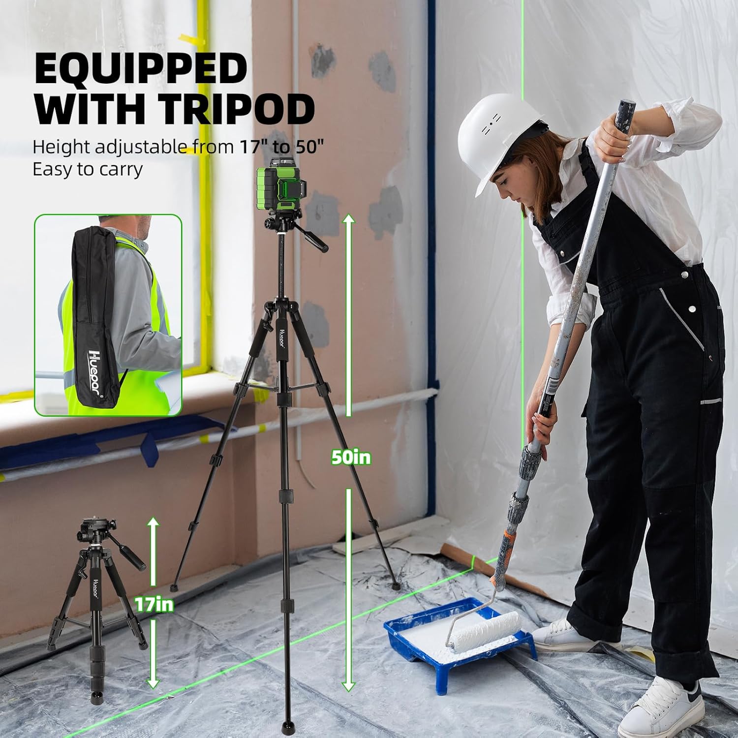 Huepar 360 Self Leveling Rechargeable Lazer Level with Tripod