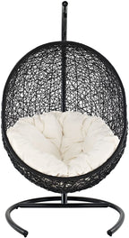 EEI739BEISET Encase Wicker Rattan Outdoor Patio Porch Lounge Egg, Swing Chair with Stand, Beige