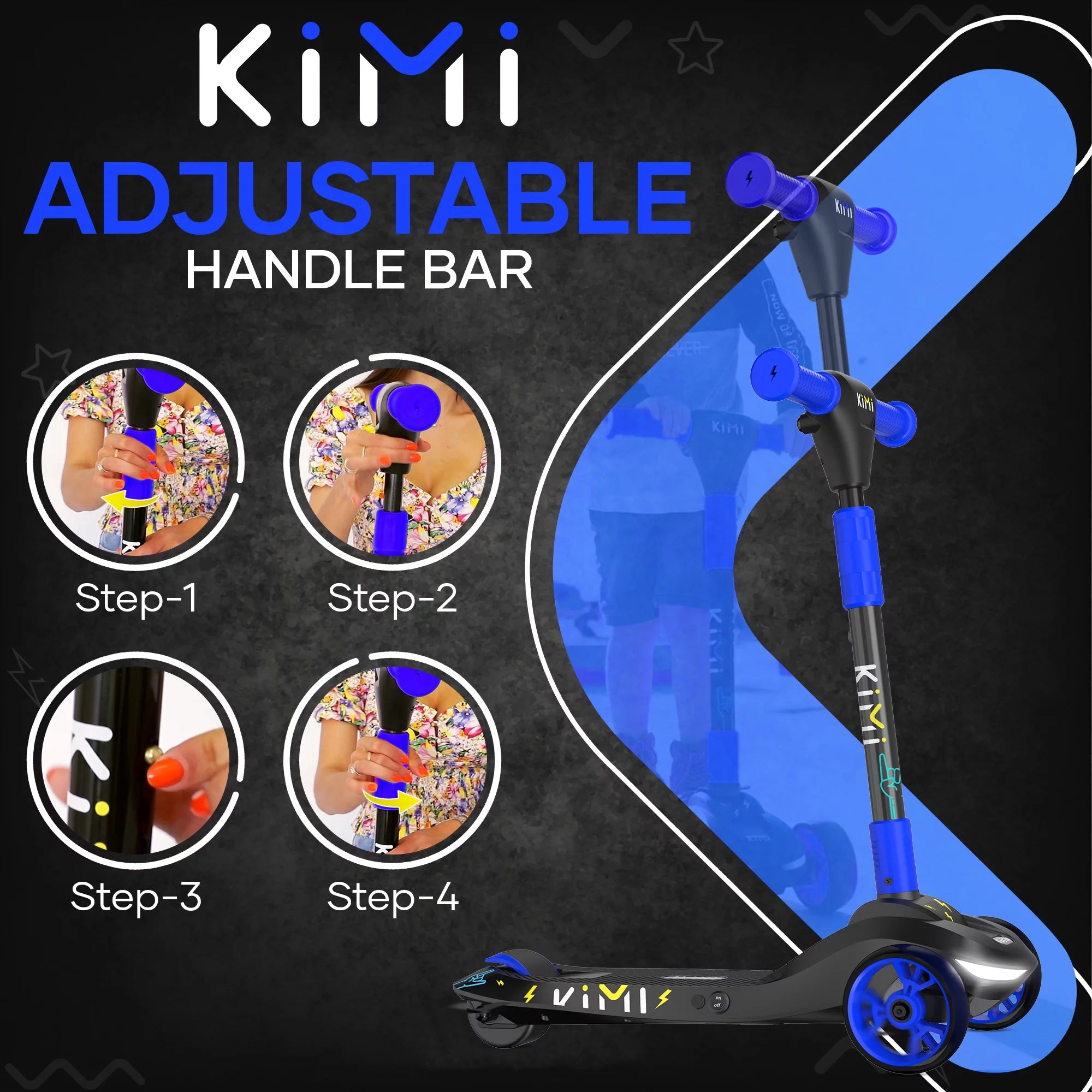 KIMI Kids 3-Wheel Electric Scooter, Adjustable, LED Lights, 10 Mile Range, Ages 2-9, TSA Approved