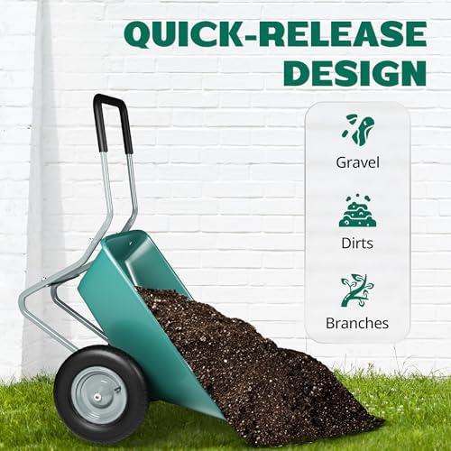 2025 2 Wheel Wheelbarrow  330 Pounds Capacity Yard Cart with Padded Handlebar  14 Inch Pneumatic Tires for High Stability  Ideal for Moving Soil  Plant Shrub  Gardening Tool  Easy Assembly