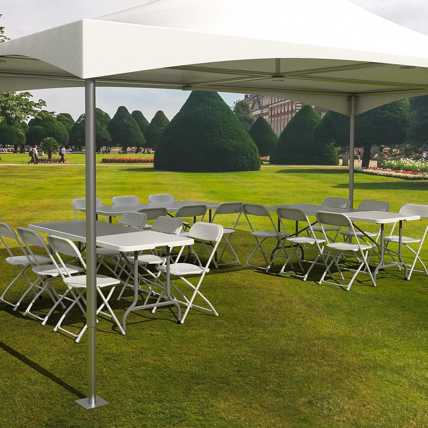 VINGLI 6 FT Plastic Folding Table Set with 8 White Folding Chairs